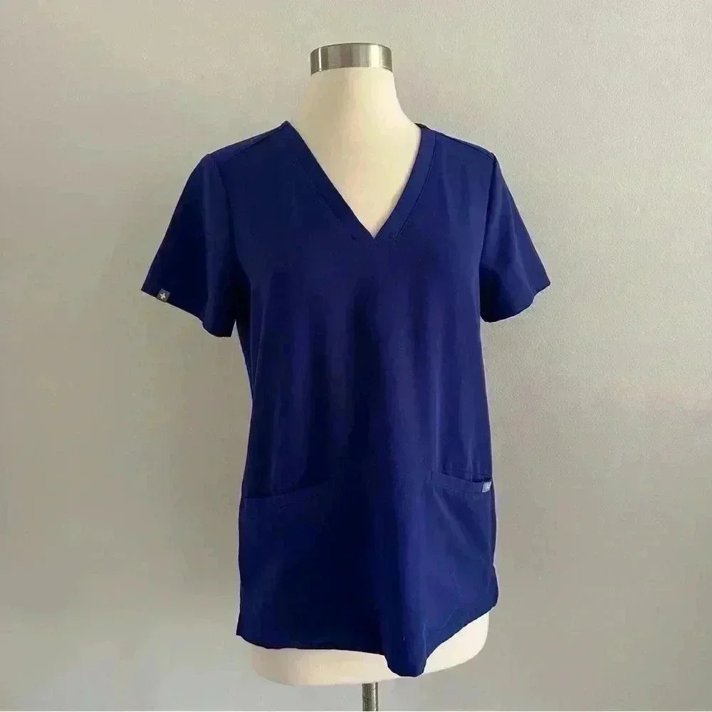 Figs Casma Three Pocket Scrub Top XS Blue